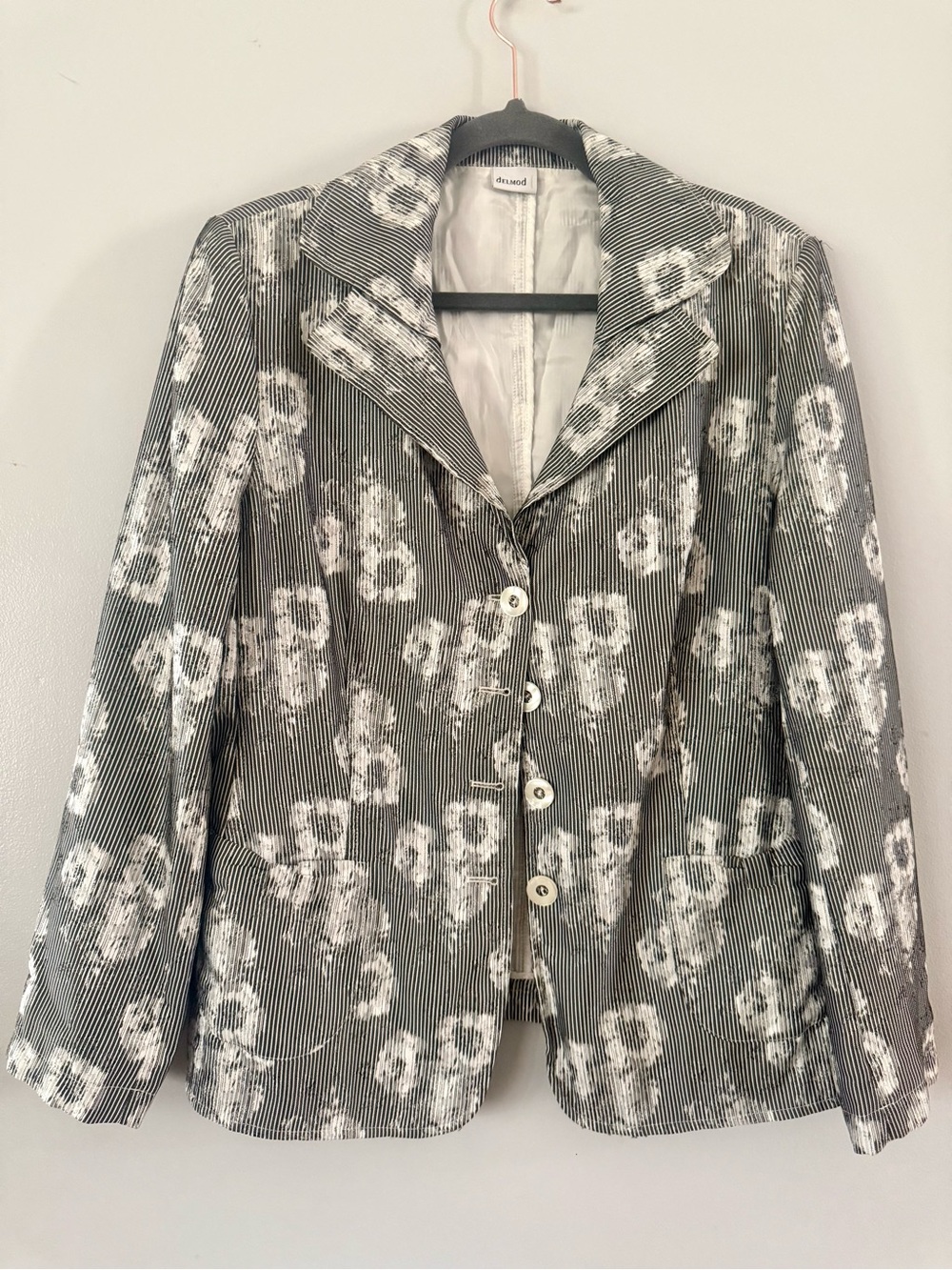 Vintage 90s DELMOD Striped Abstract Print Blazer Jacket | Pinstripe Boho L